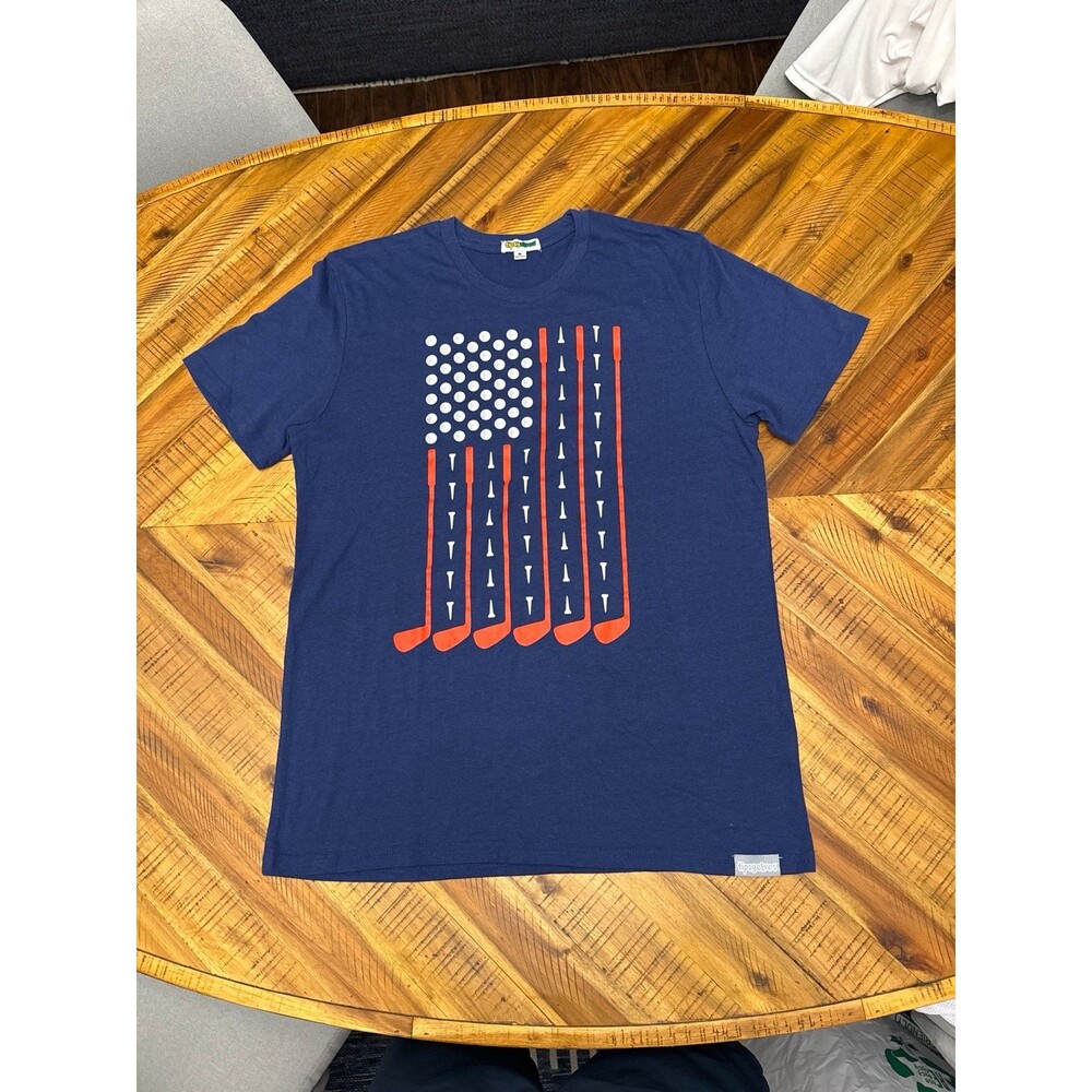 Tipsy Elves navy American Flag Golf Graphic T-Shirt Men’s Size Large – July 4th